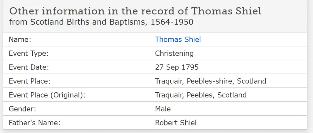 1795 Thomas Christening