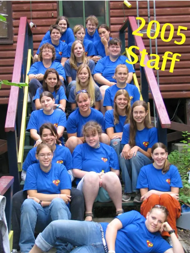 Judy with the Girl Guide Camp staff, Whiteshell Provincial Park, 2005.