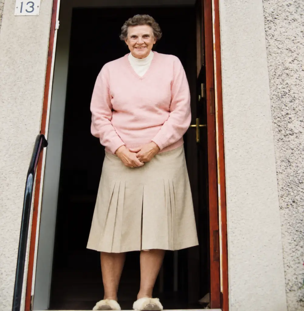 Nessie Shiels 1924-2004 on her doorstep