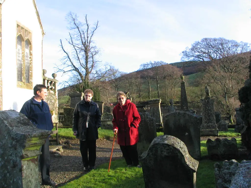 Judy Shiels, David French & Meryl Harris at Culter Cemetery