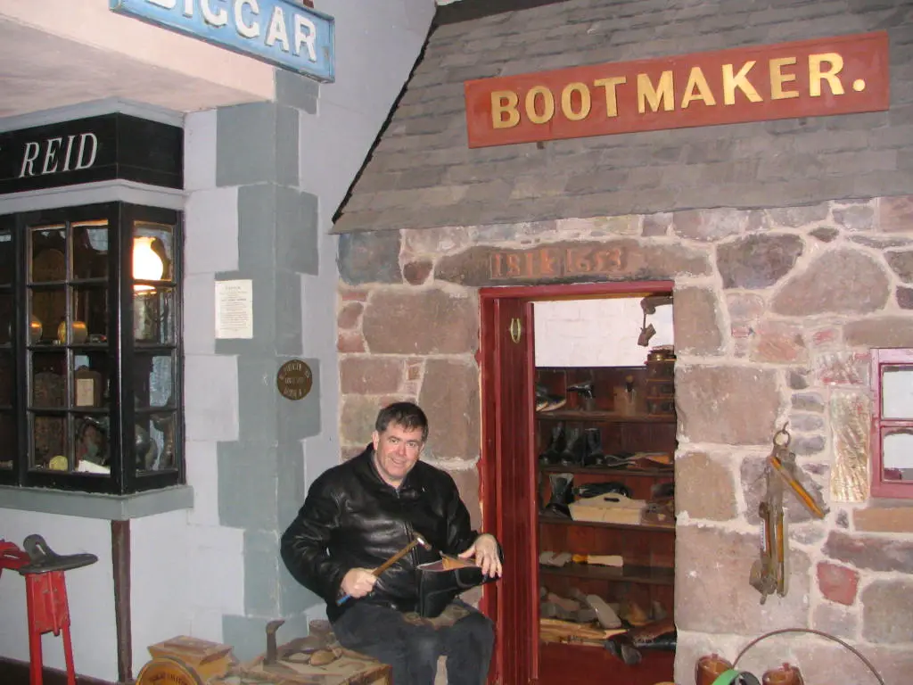Dan Shiels at the Bootmaker display in Biggar Museum