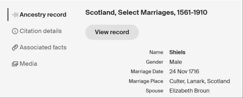 G1 1716 Shiels Micheal Bessie Broun marriage