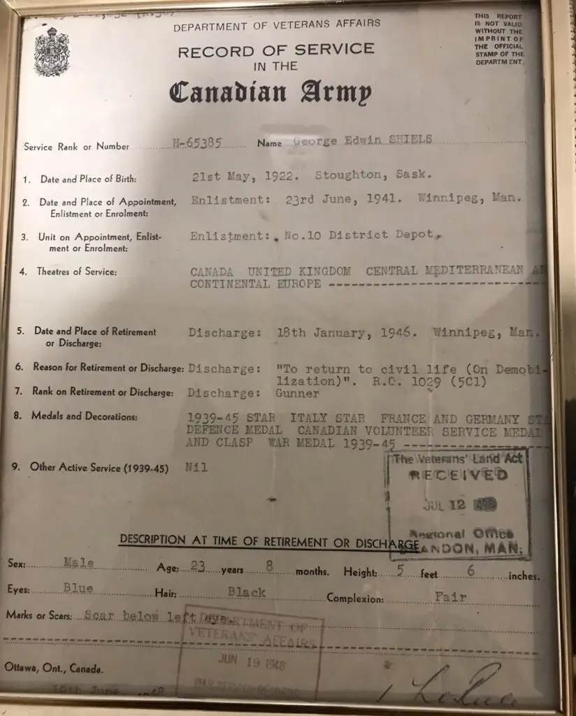 George Shiels Army Record