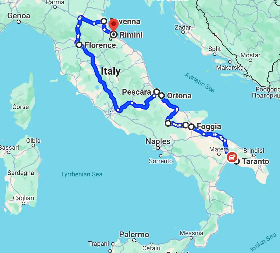 George Shiels Italy route
